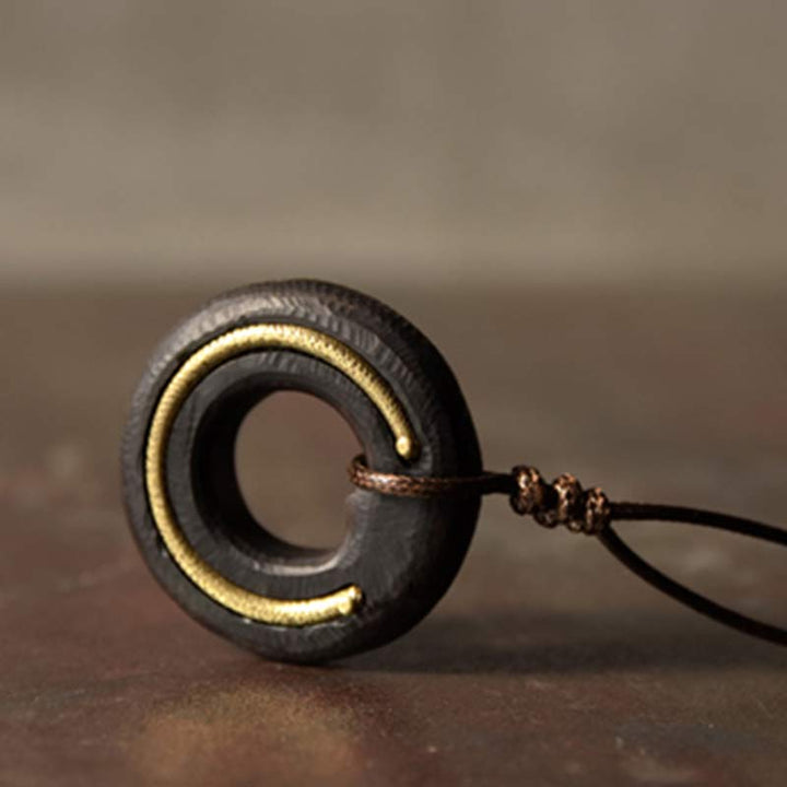 Buddha Stones Zen Circle Ebony Wood Peace Calm Naszyjnik Wisiorek - image 16
