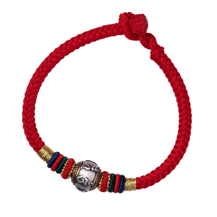 Buddha Stones 925 Srebro Sterlingowe Tybet Ręcznie Robione Om Mani Padme Hum Ochrona Szczęścia Bransoletka King Kong Knot Braided