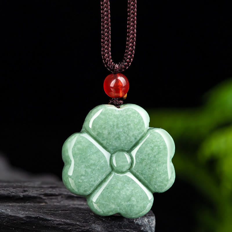 Naturalny naszyjnik z Buddha Stones, koniczyna czterolistna, szczęście, jadeit, dobrobyt