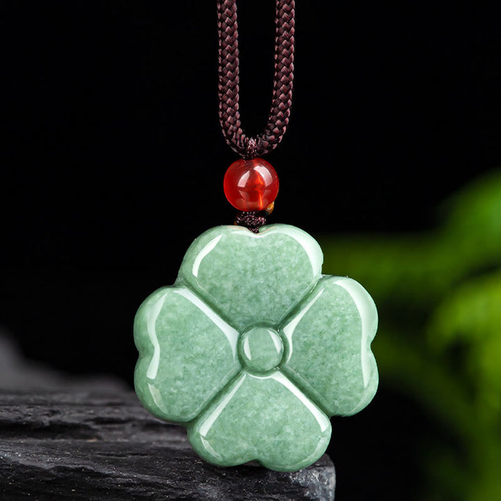 Naturalny naszyjnik z Buddha Stones, koniczyna czterolistna, szczęście, jadeit, dobrobyt