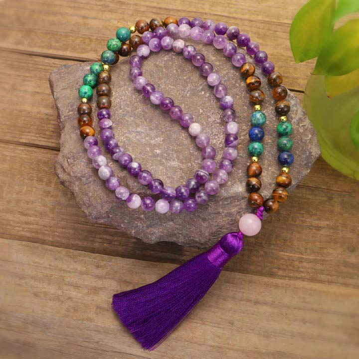 Zestaw Mala Bransoletka Oczyszczająca z Buddha Stones Tybetańskimi Ametystem