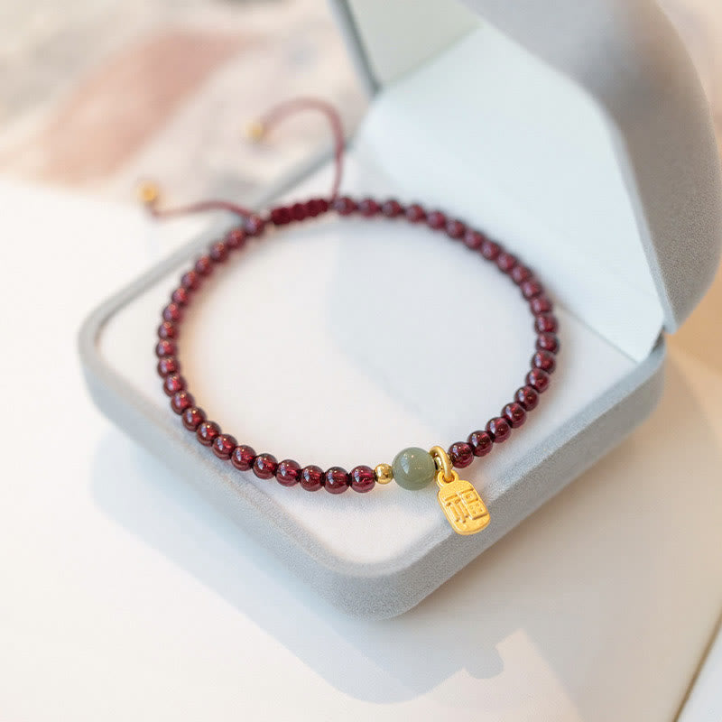 Buddha Stones Naturalny Kwarc Truskawkowy Granat Jadeit Szczęście Fortuna Fu Charakter Uzdrawiająca Bransoletka