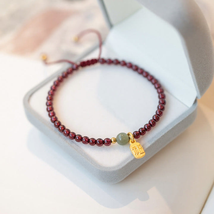 Buddha Stones Naturalny Kwarc Truskawkowy Granat Jadeit Szczęście Fortuna Fu Charakter Uzdrawiająca Bransoletka