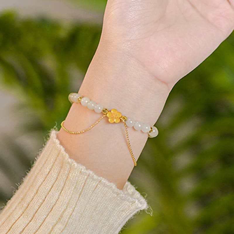 Bransoletka z Buddha Stones 925 ze srebra próby 925 z naturalnego jadeitu Hetian Peach Blossom Luck Chain
