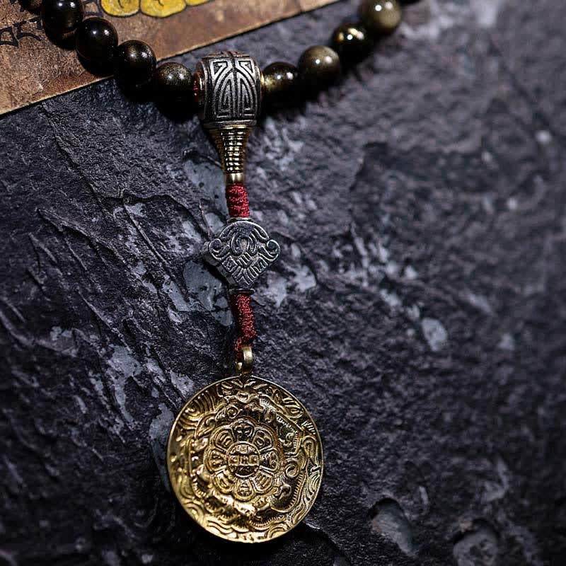 Buddha Stones 108 Mala Beads Złoty połysk Obsydian Tygrysie Oko Orle Oko Kamień Bransoletka Bogactwa