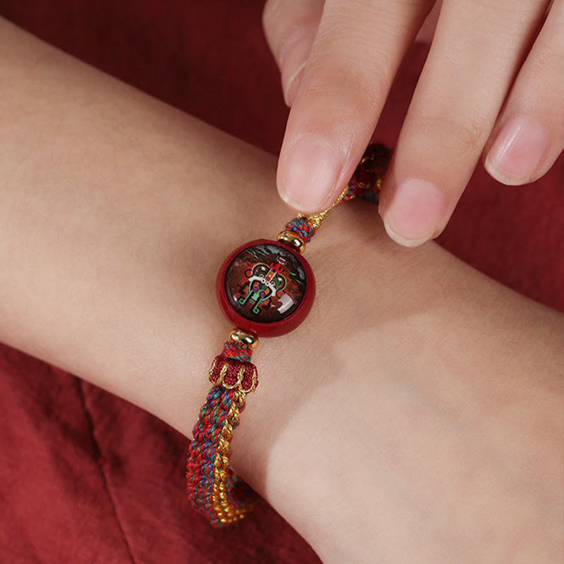 Buddha Stones Kolorowa Lina Cynobrowa Thangka Błogosławieństwo Bransoletka Pleciona