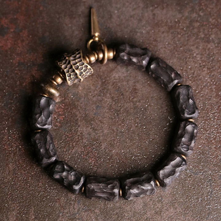 Bransoletka dla par z Buddha Stones, drewna hebanowego i miedzi, równowaga, ochrona