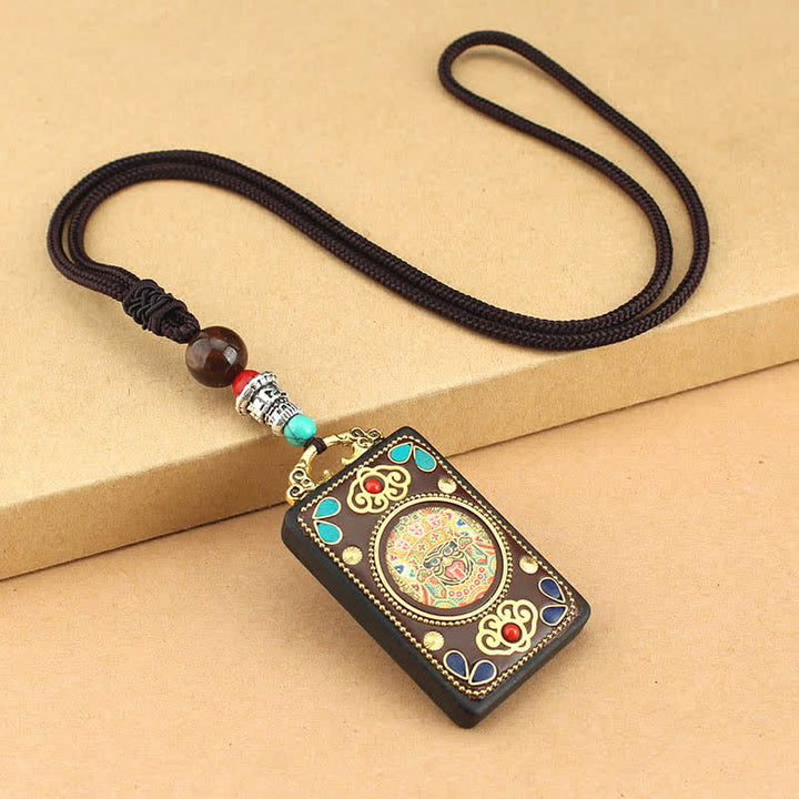 Buddha Stones Tybet Bóg Bogactwa Thangka Ebony Naszyjnik Pokój Wisiorek