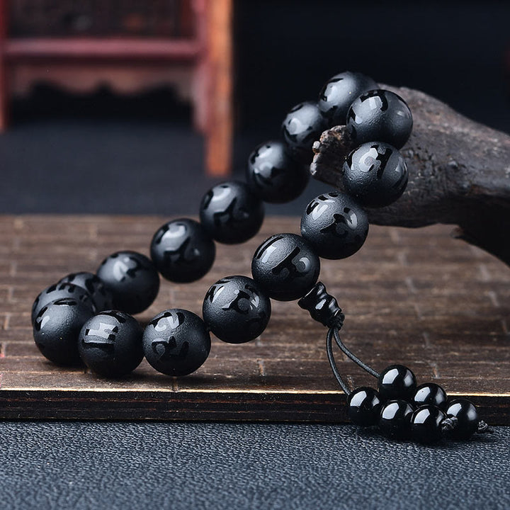 Buddha Stones Tybet Biały Kryształ Czarny Onyks Om Mani Padme Hum Bransoletka Medytacyjna