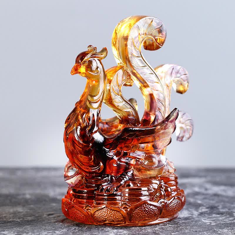 Buddha Stones Feng Shui Cztery Symbole Błękitny Smok Ręcznie Robiony Kryształ Liuli Dzieło Sztuki Dekoracja Domu Biurowego - Ptak szkarłatny - image 9