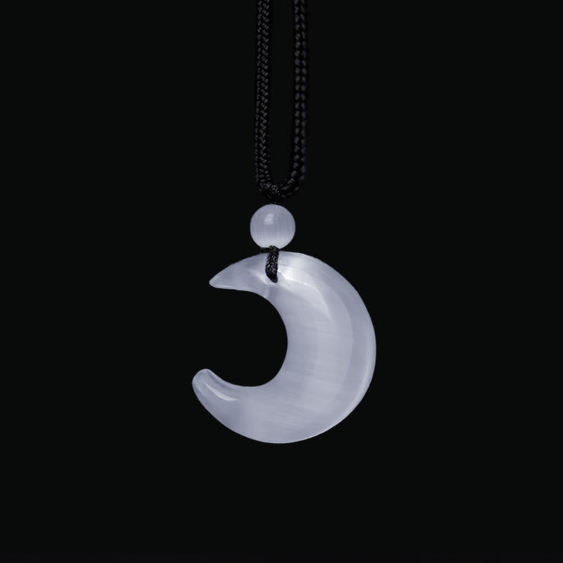 Buddha Stones Naturalny Srebrny Połysk Obsydian Selenit Kryształ Półksiężyc Yin Yang Para Ochrona Naszyjnik Wisiorek - image 11