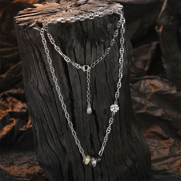 Buddha Stones 925 Srebro Sterlingowe Retro Dynastia Tang Kwiat Projekt Szczęścia Łańcuch Energetyczny Naszyjnik Wisiorek