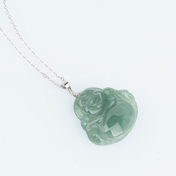 Buddha Stones 925 Srebro Sterlingowe Śmiejący się Budda Jade Ochrona Spokój Naszyjnik Łańcuszek Wisiorek - image 5