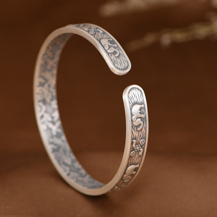 Buddha Stones 999 Srebro Sterlingowe Słoń Siła Mądrość Bransoletka Mankiet Bangle - image 2