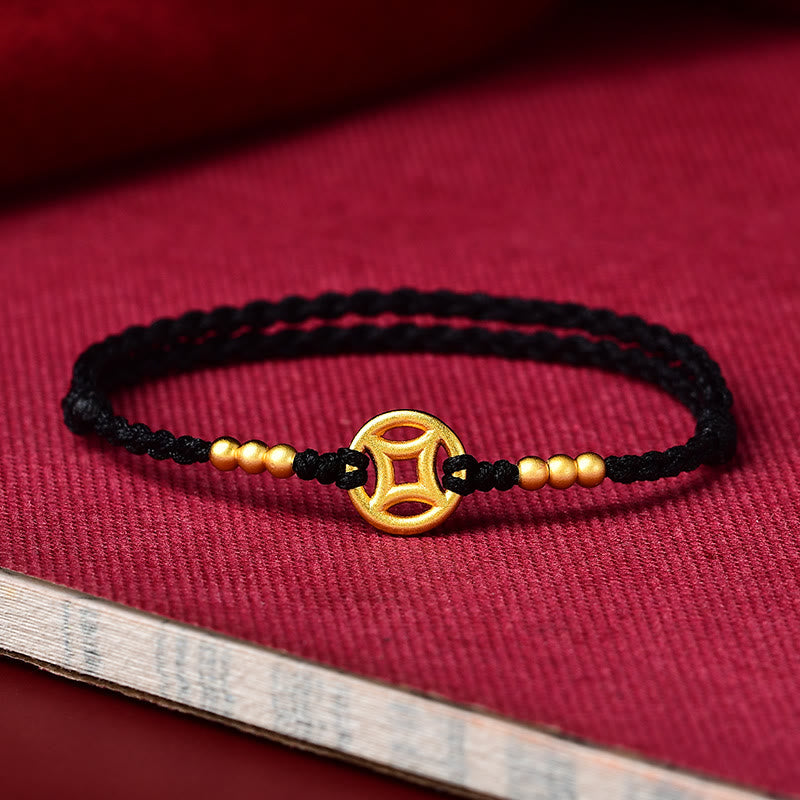 Buddha Stones Miedziana Moneta Siła Pleciona Bransoletka Sznurkowa Anklet