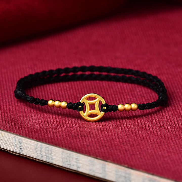 Buddha Stones Miedziana Moneta Siła Pleciona Bransoletka Sznurkowa Anklet