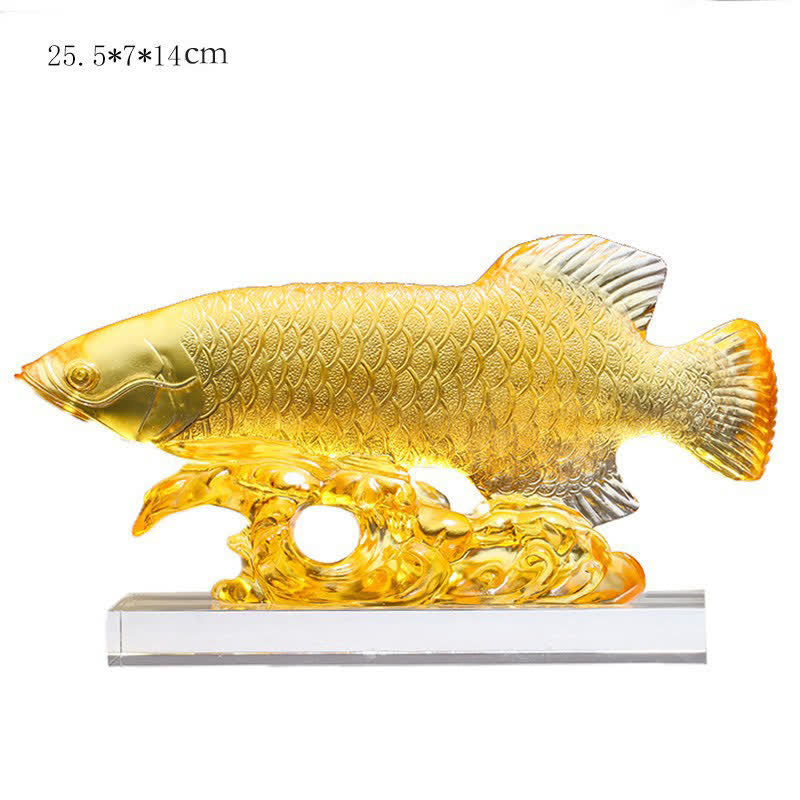 Ręcznie robiony kryształowy element sztuki Liuli Koi Fish Luck Home Office Decoration - Średnie złoto i baza - image 11