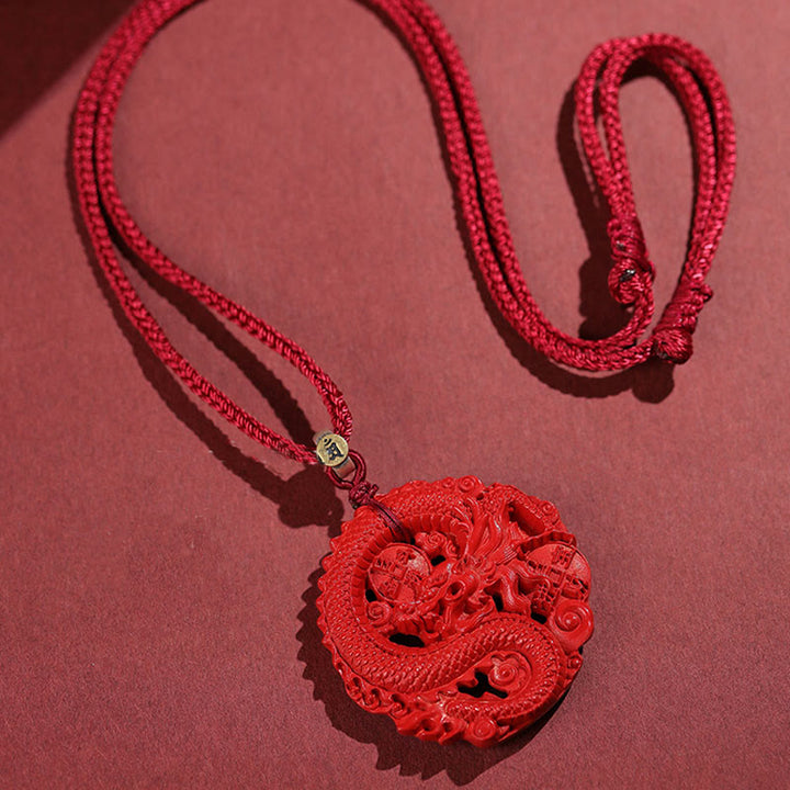Buddha Stones Rok Smoka 925 Srebro Sterling Naturalny Cynober Miedziana Moneta Naszyjnik Szczęścia Wisiorek