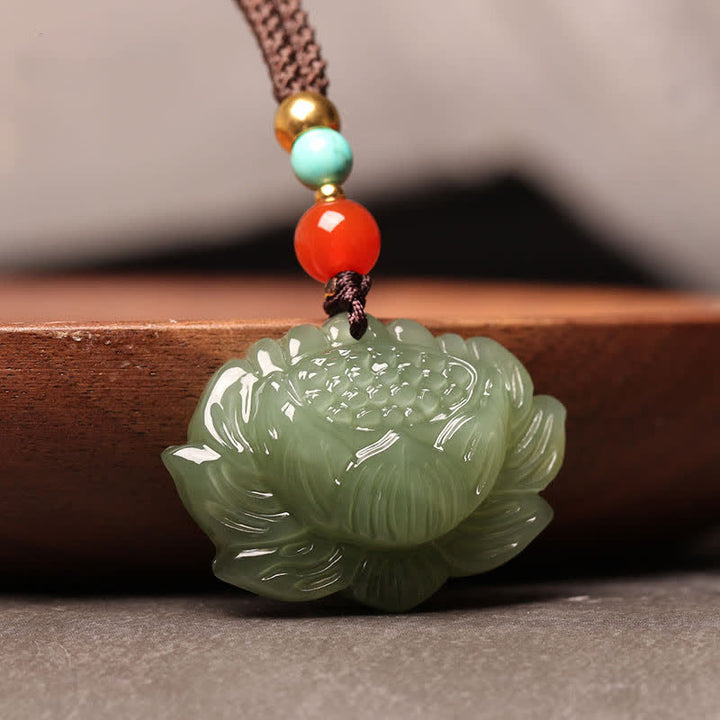 Buddha Stones Naszyjnik Hetian Cyan Jade Kwiat Lotosu Naszyjnik Sukcesu - image 3