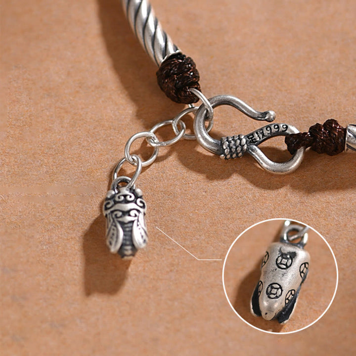 Buddha Stones 999 Srebro Sterling Wzór Bambusa Bransoletka Cicada Luck Wealth