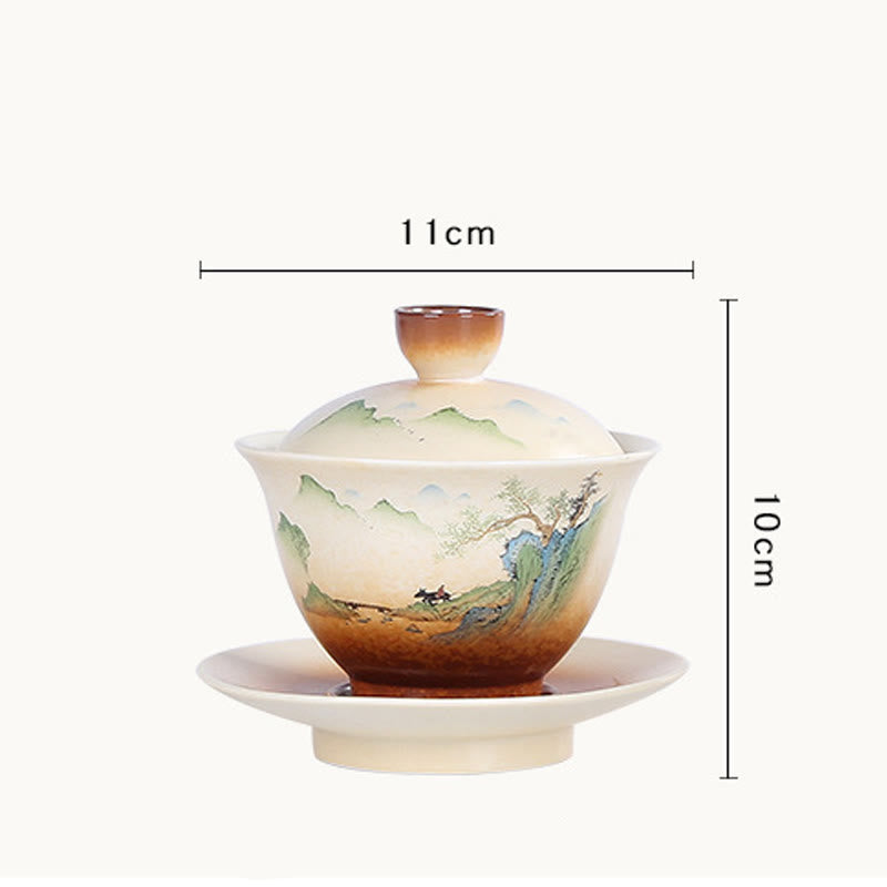 Buddha Stones Górski Krajobraz Wiejski Ceramiczny Gaiwan Sancai Filiżanka Kung Fu Filiżanka I Spodek Z Pokrywką - image 5