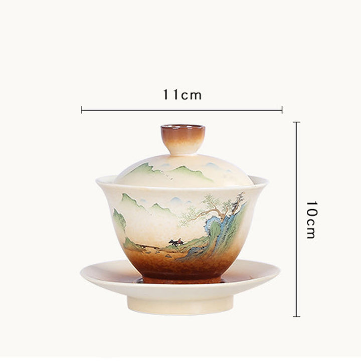 Buddha Stones Górski Krajobraz Wiejski Ceramiczny Gaiwan Sancai Filiżanka Kung Fu Filiżanka I Spodek Z Pokrywką - image 5