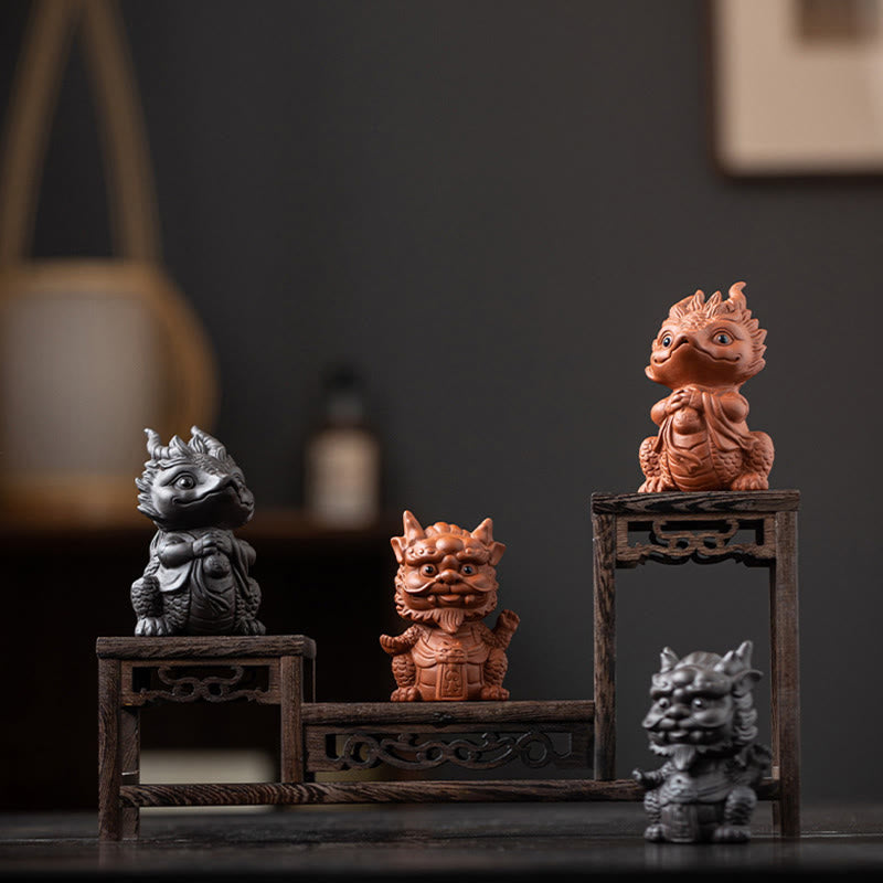 Buddha Stones Szczęście Smok Bogactwo Herbata Zwierzę Fioletowa Glina Figurka Dekoracja