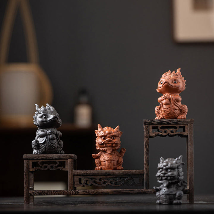 Buddha Stones Szczęście Smok Bogactwo Herbata Zwierzę Fioletowa Glina Figurka Dekoracja