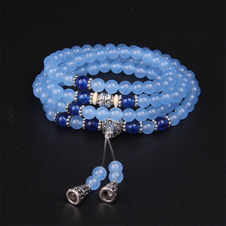Buddha Stones 108 Koraliki Niebieski Kryształ Uzdrawiająca Bransoletka Mala