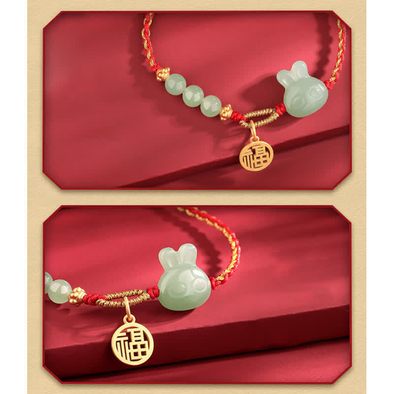 Buddha Stones 925 Srebro Sterling Rok Królika Hetian Jade Szczęście Powodzenia Bransoletka z Czerwonego Sznurka