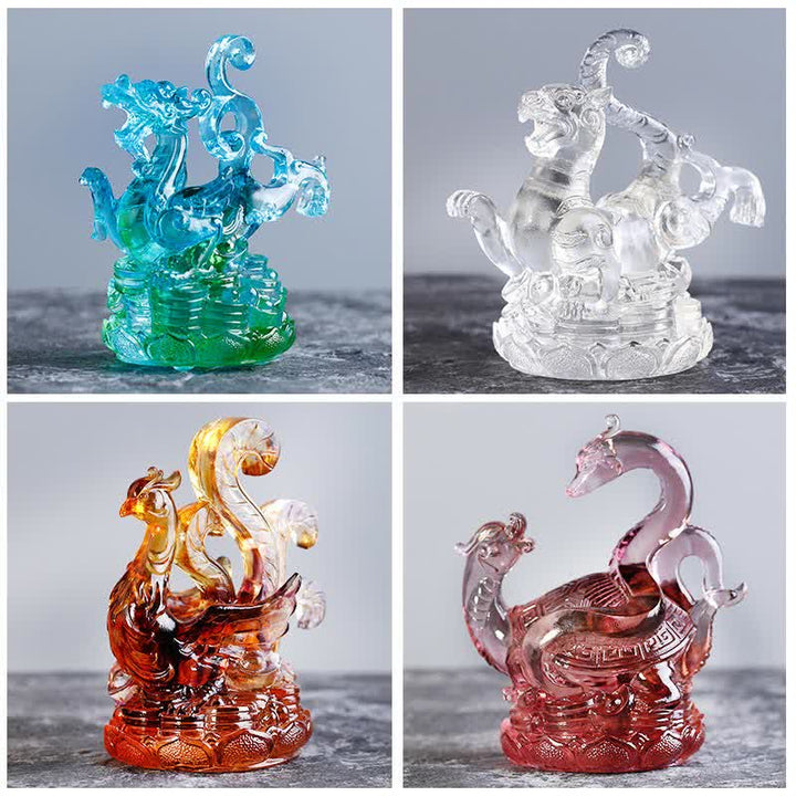 Buddha Stones Feng Shui Cztery Symbole Błękitny Smok Ręcznie Robiony Kryształ Liuli Dzieło Sztuki Dekoracja Domu Biurowego