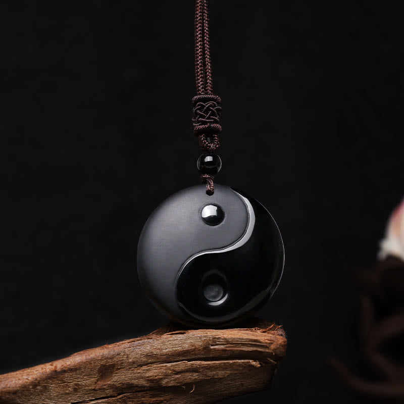 Buddha Stones Czarny Obsydian Taoizm Pięć Świętych Gór Dziewięcioznakowa Mantra Rzeźbiony Oczyszczający Naszyjnik Wisiorek Yin Yang - Yin Yang - image 1