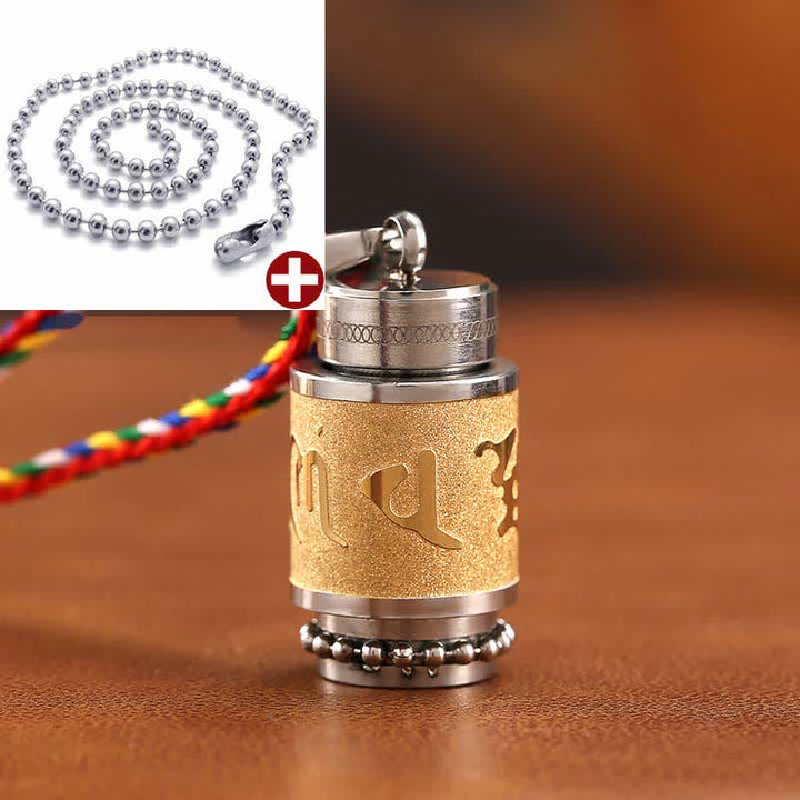 Buddha Stones Tybet Om Mani Padme Hum Shurangama Mantra Tytanowa stal Mądrość Amulet Naszyjnik Wisiorek - 1,4*2,4 cm - Złoto - Kolorowy łańcuszek ze sznurka i koralików - image 20
