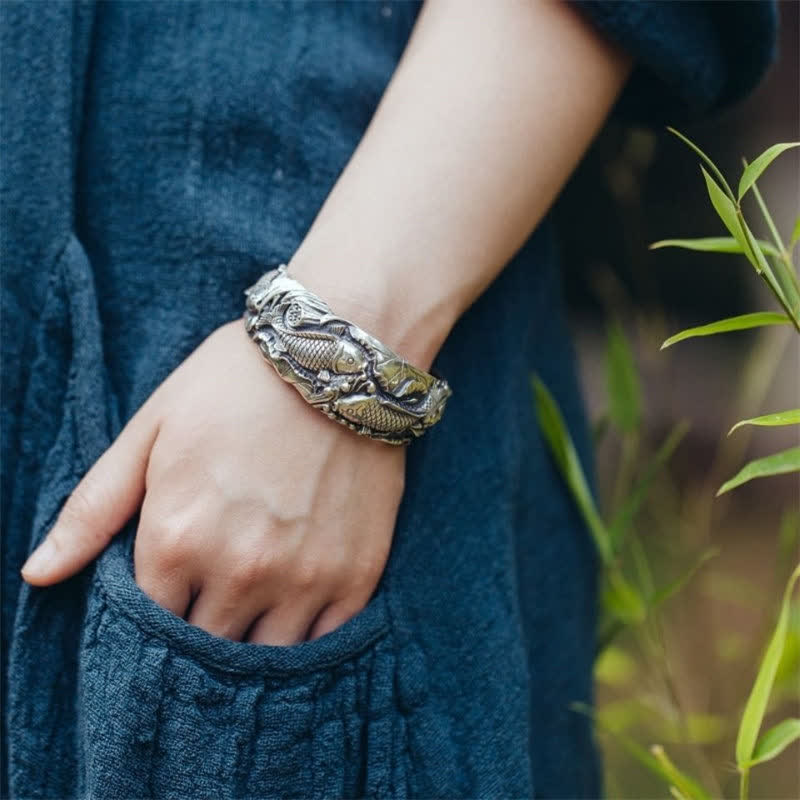 Buddha Stones Buddha Stones Ryba Koi Lotos Szczęście Bogactwo Bransoletka Bangle