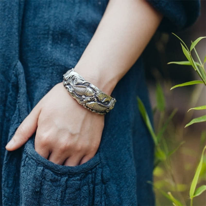 Buddha Stones Buddha Stones Ryba Koi Lotos Szczęście Bogactwo Bransoletka Bangle
