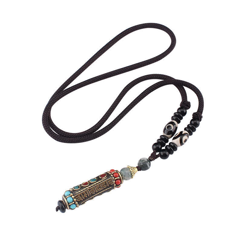 Buddha Stones tybetański Om Mani Padme Hum Dzi koralik Wenge naszyjnik z drewna wisiorek - image 13