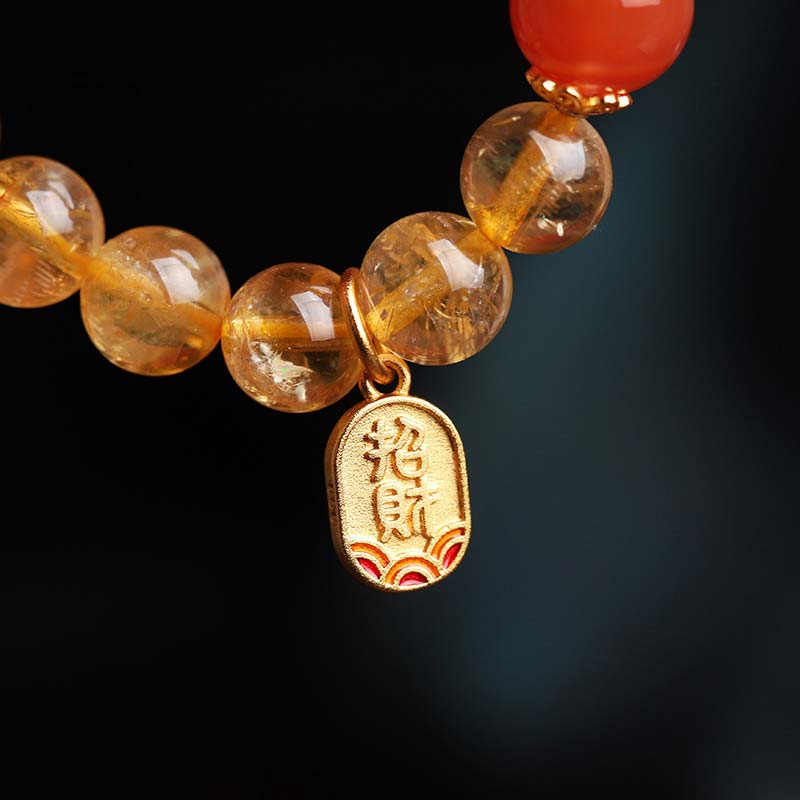 Bransoletka z zawieszką szczęścia i Buddha Stones w kolorze cytrynu i czerwonego agatu