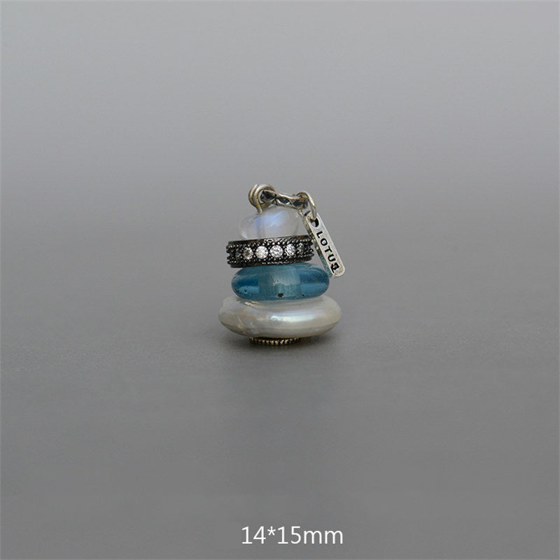 Buddha Stones Zen Cairn Labradorite Różne Kryształy Spokojny Wisiorek Naszyjnik - Wisiorek z koralików szklanych i pereł z kamieniem księżycowym i turkusem 14*15 mm - image 24