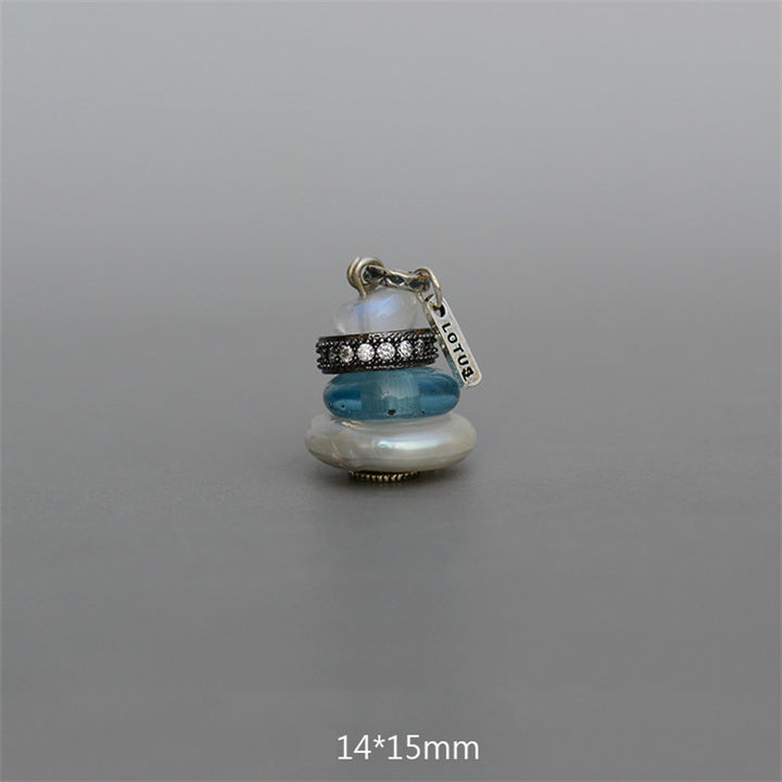 Buddha Stones Zen Cairn Labradorite Różne Kryształy Spokojny Wisiorek Naszyjnik - Wisiorek z koralików szklanych i pereł z kamieniem księżycowym i turkusem 14*15 mm - image 24