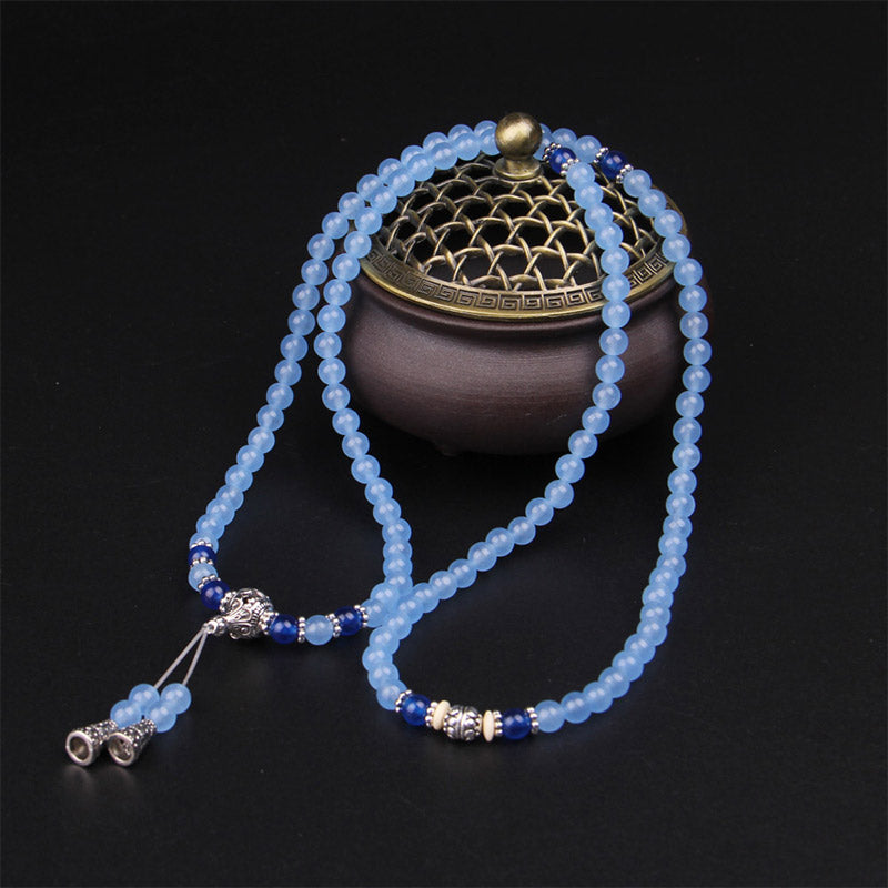 Buddha Stones 108 Koraliki Niebieski Kryształ Uzdrawiająca Bransoletka Mala