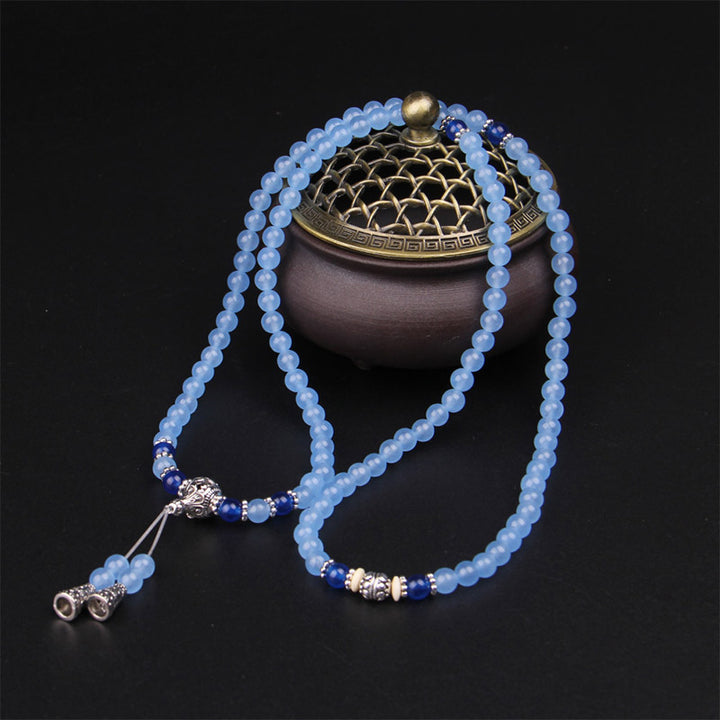 Buddha Stones 108 Koraliki Niebieski Kryształ Uzdrawiająca Bransoletka Mala