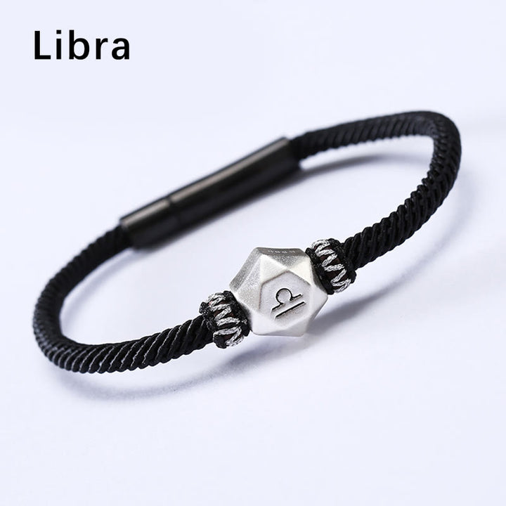 Buddha Stones 999 Srebro Sterling 12 Konstelacji Zodiaku Ochrona Ręcznie Robiona Bransoletka Sznurkowa