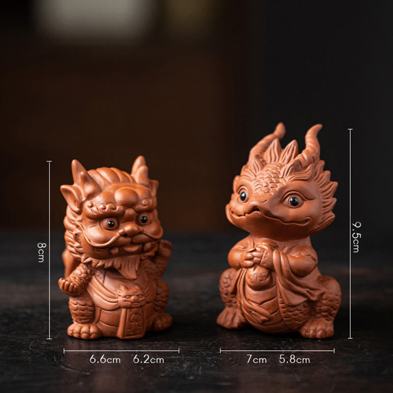 Buddha Stones Szczęście Smok Bogactwo Herbata Zwierzę Fioletowa Glina Figurka Dekoracja