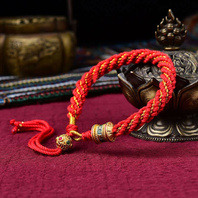 Buddha Stones Tybetańskie Ręcznie Robione Szczęście Thangka Koło Modlitewne Charm Bransoletka ze Sznurka