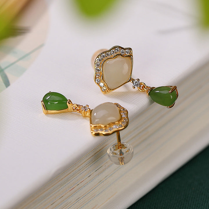 Buddha Stones Biały Jadeit Cyjan Jade Wachlarz Woda Kropla Wzór Szczęścia