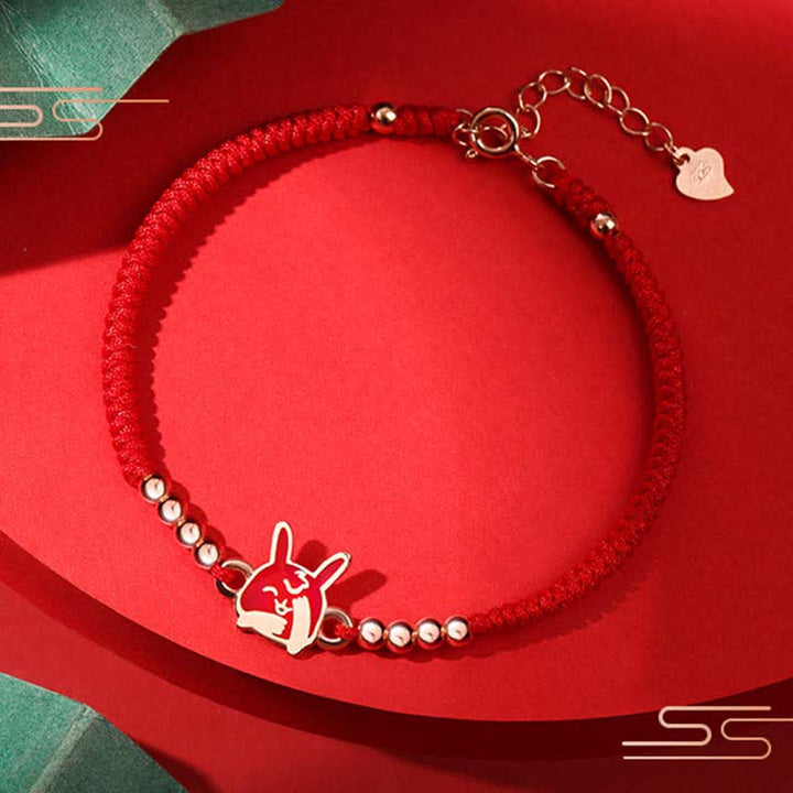 Buddha Stones 925 Srebro Sterling Chiński Zodiak Szczęście Wiara Odbarwienie Czerwony Sznur Bransoletka - image 11