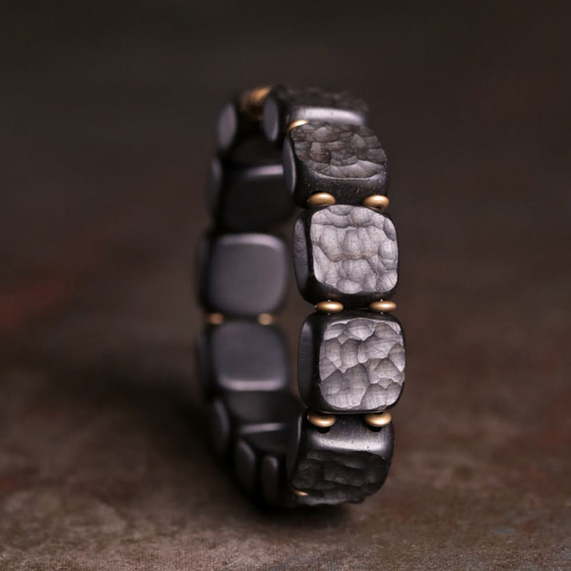 Buddha Stones Bransoletka w stylu retro z teksturą drewna hebanowego i miedzią Peace Balance