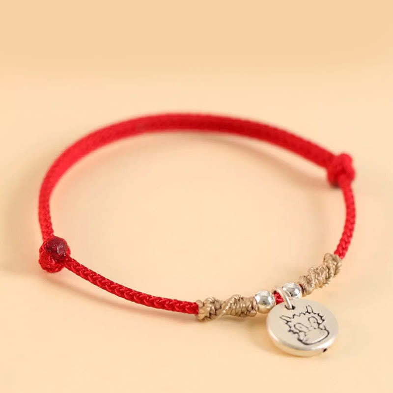 Buddha Stones Ręcznie robione 999 Srebro Sterling Rok Smoka Uroczy Chiński Zodiak Szczęście Pleciona Bransoletka