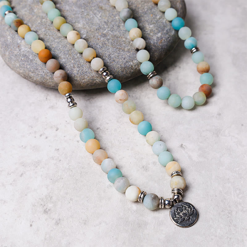 Buddha Stones Tybetański Kamień Amazonitowy Błogosławieństwo Lotos Mala