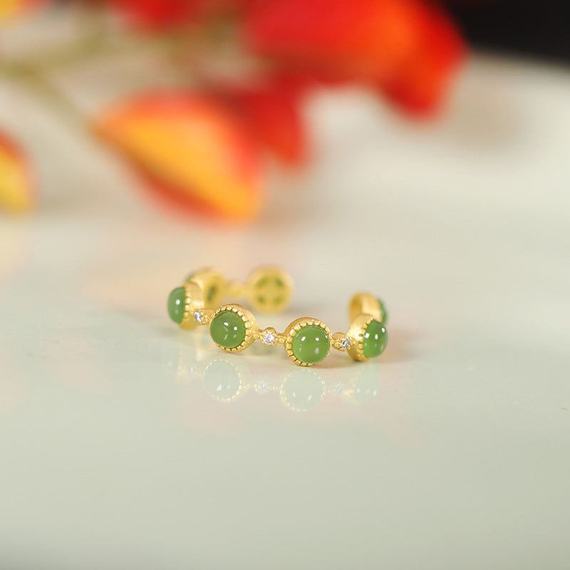 Pierścionek regulowany Buddha Stones Cyan Jade Healing Calm